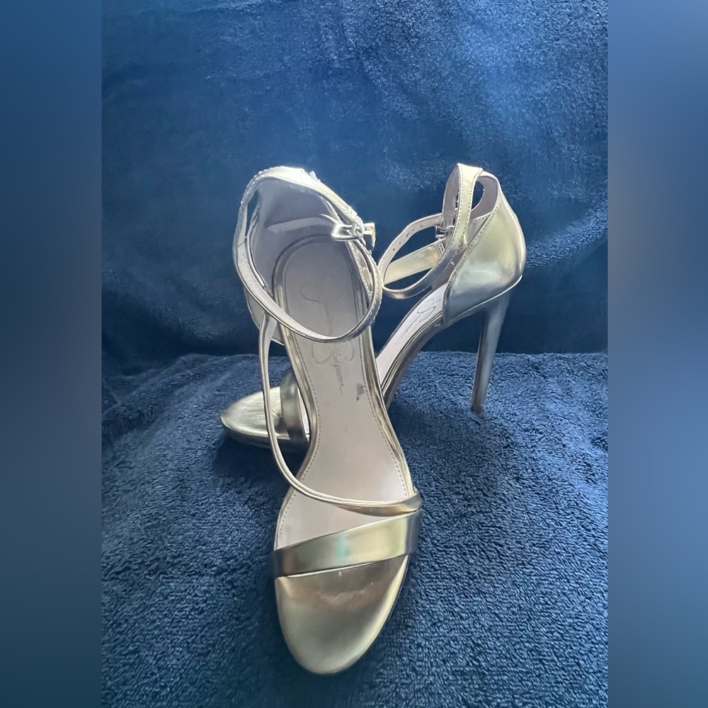 JESSICA SIMPSON Rayli Gold Leather Heeled Strappy Sandals - Size 9